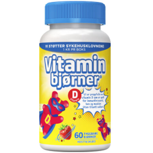 Vitaminbjørner D-vitamin tyggetabletter jordbærsmak 60 stk